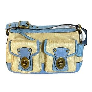 Coach Legacy F13102 65th Anniversary Signature Cream Blue Two Turnlock Bag Y2K